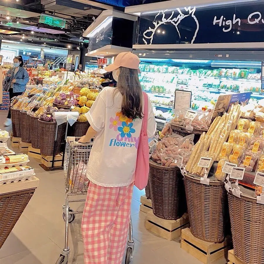 Pants Women Plaid High Waist Hot Sale Summer Loose Korean Style Wide Leg Pockets All-match Stylish New Arrivals Popular Female
