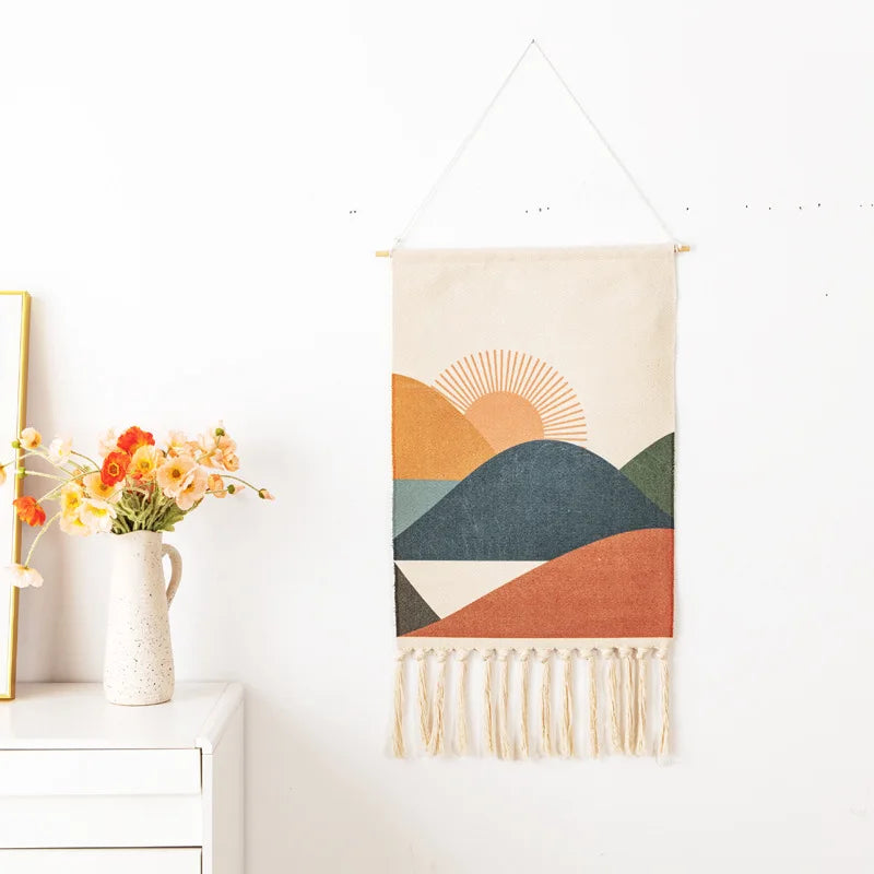 Boho Tassel Wall Tapestry – Handmade Woven Cotton Home Decor