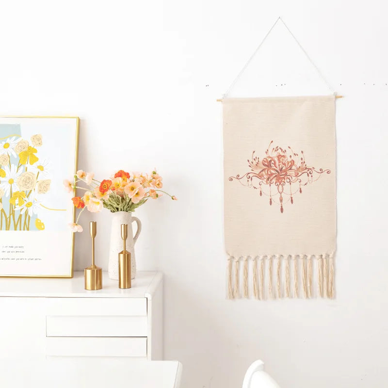 Boho Tassel Wall Tapestry – Handmade Woven Cotton Home Decor