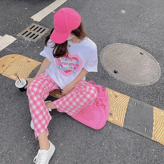 Pants Women Plaid High Waist Hot Sale Summer Loose Korean Style Wide Leg Pockets All-match Stylish New Arrivals Popular Female