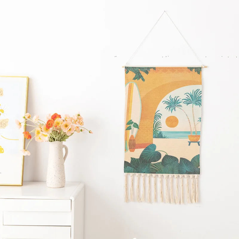 Boho Tassel Wall Tapestry – Handmade Woven Cotton Home Decor