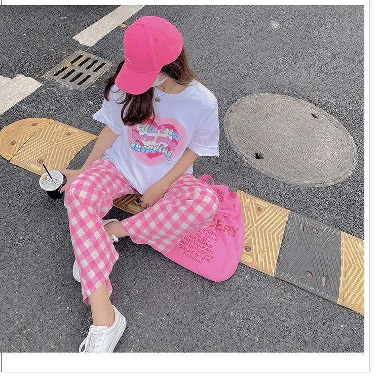 Pants Women Plaid High Waist Hot Sale Summer Loose Korean Style Wide Leg Pockets All-match Stylish New Arrivals Popular Female