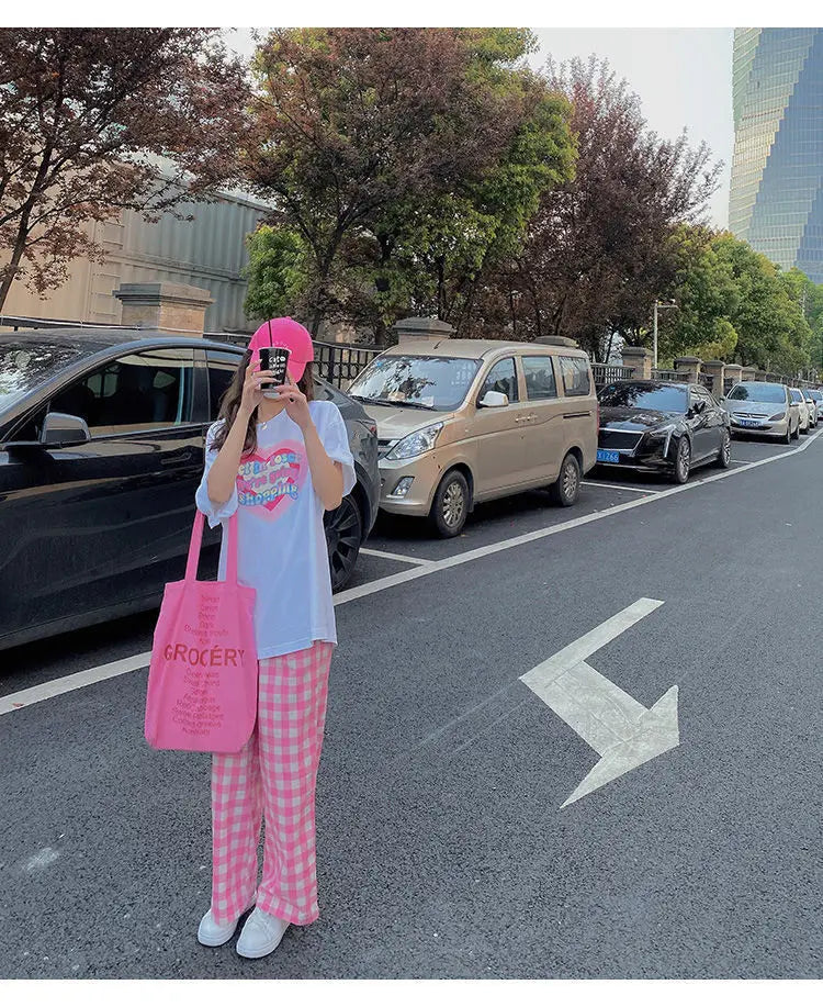 Pants Women Plaid High Waist Hot Sale Summer Loose Korean Style Wide Leg Pockets All-match Stylish New Arrivals Popular Female