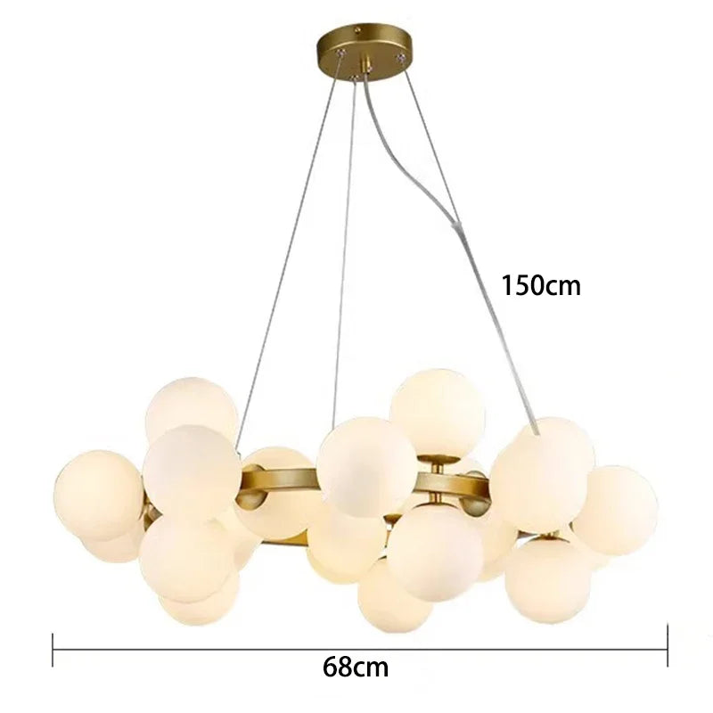 Modern Clear White Glass Bubble Pendant Lamp Round Chandelier Light Fixture for Living Dining Room Bedroom Kitchen Home Decor