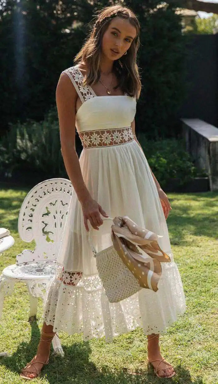 Boho Lace Embroidery Maxi Dress | Long Sleeve Beach Tunic