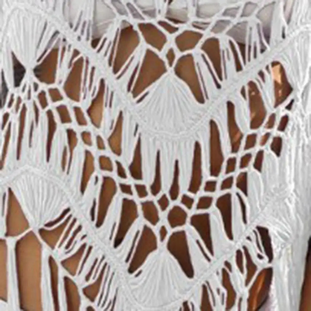 Boho Crochet Tassel Sling Dress – Sexy Hollow Fringe Beach Cover Up