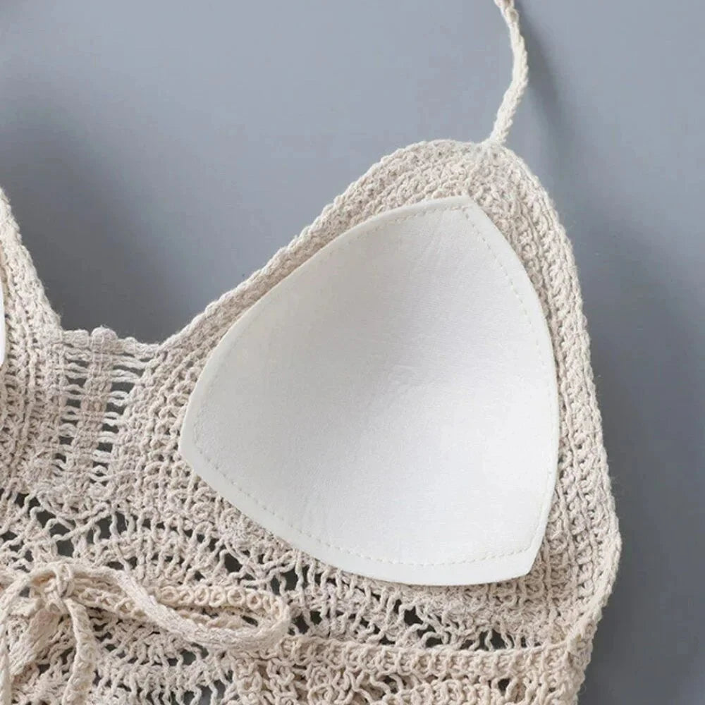 Boho Crochet Halter Bralette Top | Knit Crop Top with Tassel Fringe