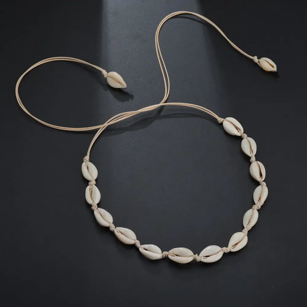 Boho Conch & Cowrie Shell Necklace – Handmade Beach Choker or Bracelet