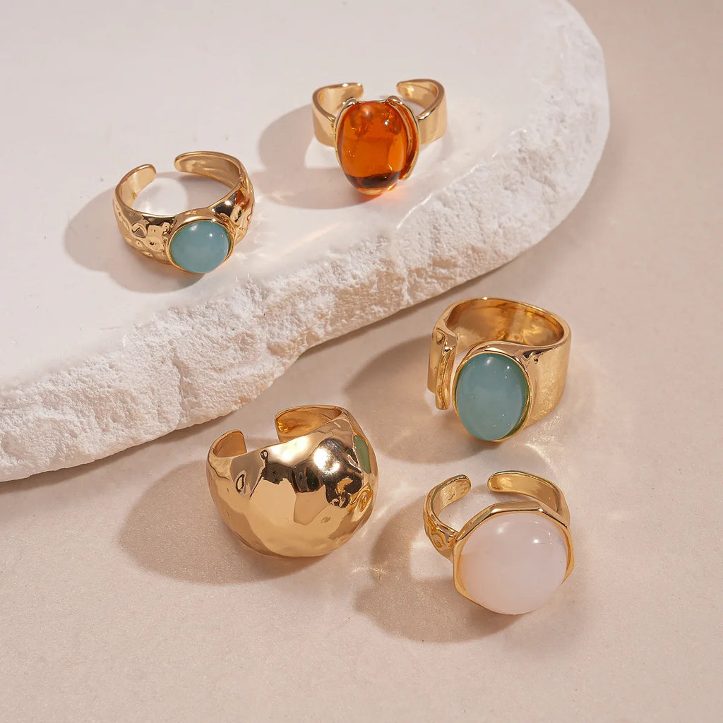 Boho 5-Piece Resin Geometric Stackable Ring Set – Retro Irregular Wide Knuckle Rings