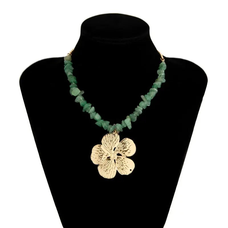 Boho Irregular Natural Stone & Metal Flower Clavicle Chain Necklace