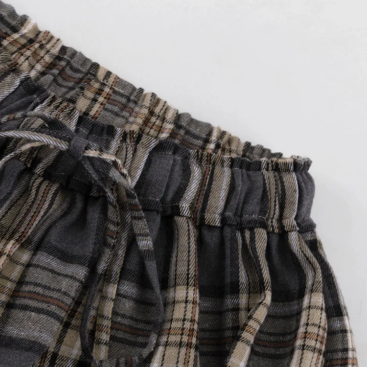 Fashion Loose Plaid Women's Pants 2026 Vintage High Waist Wide Trousers Elegant Classic Pants Female Clothing Streetwear