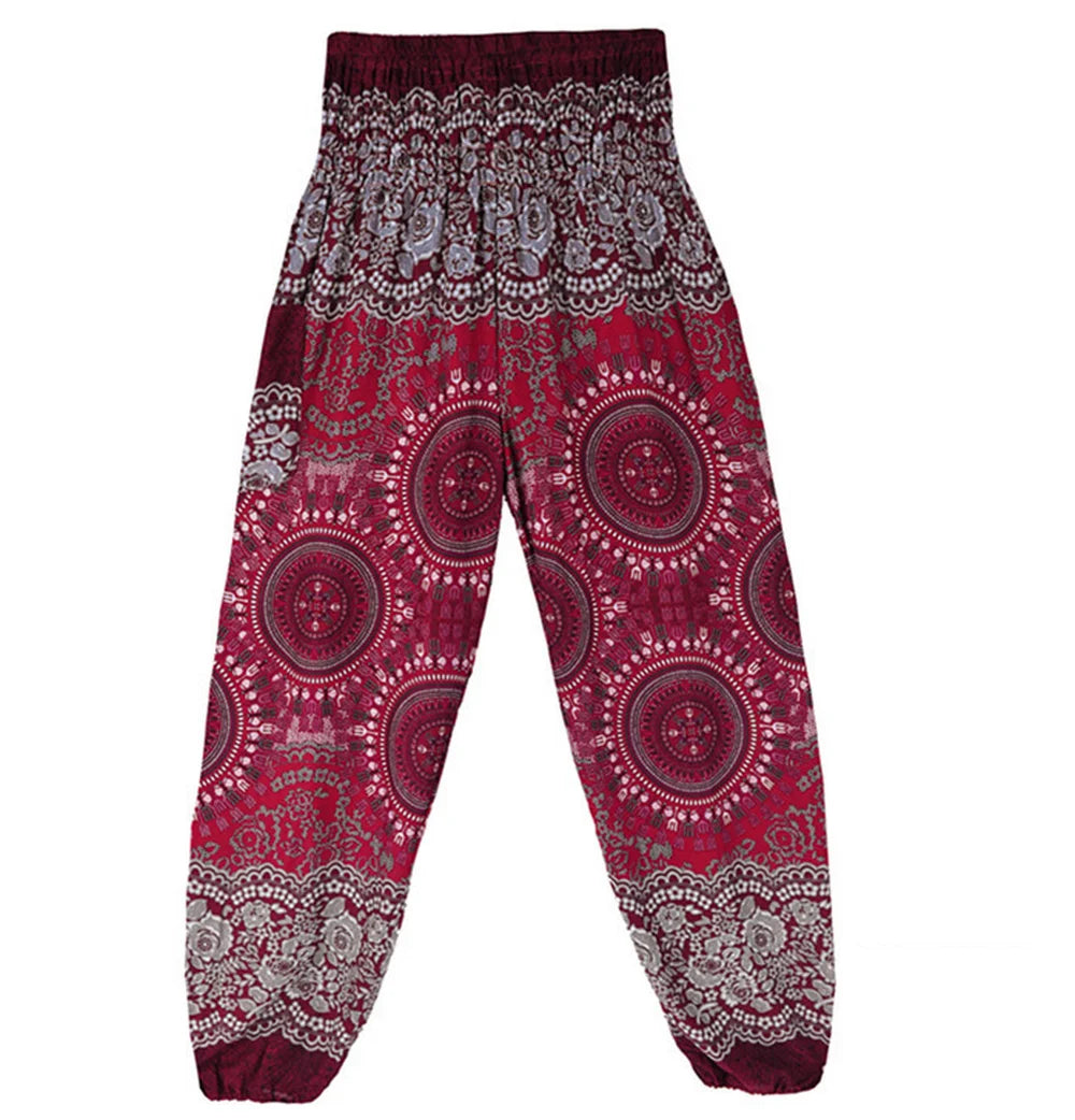 Boho Wide Leg Harem Pants – High Waist Smocked Waist Yoga Bottoms