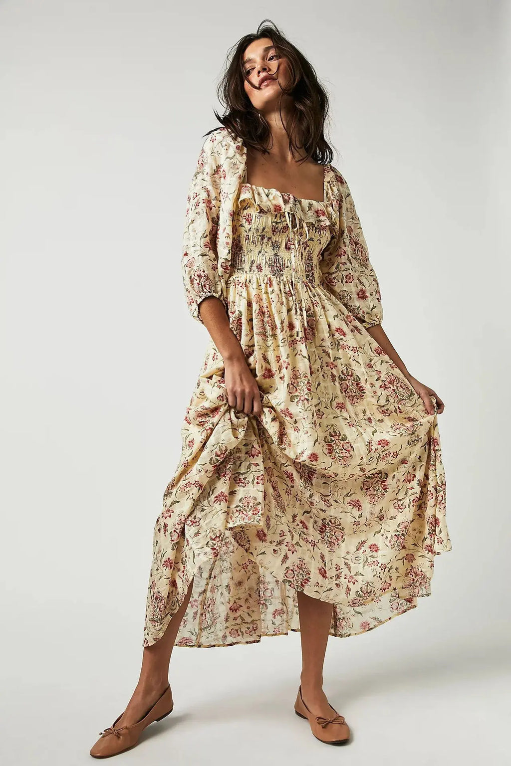 Backless Boho Maxi Dress | Puff Sleeve Empire Waist A-Line