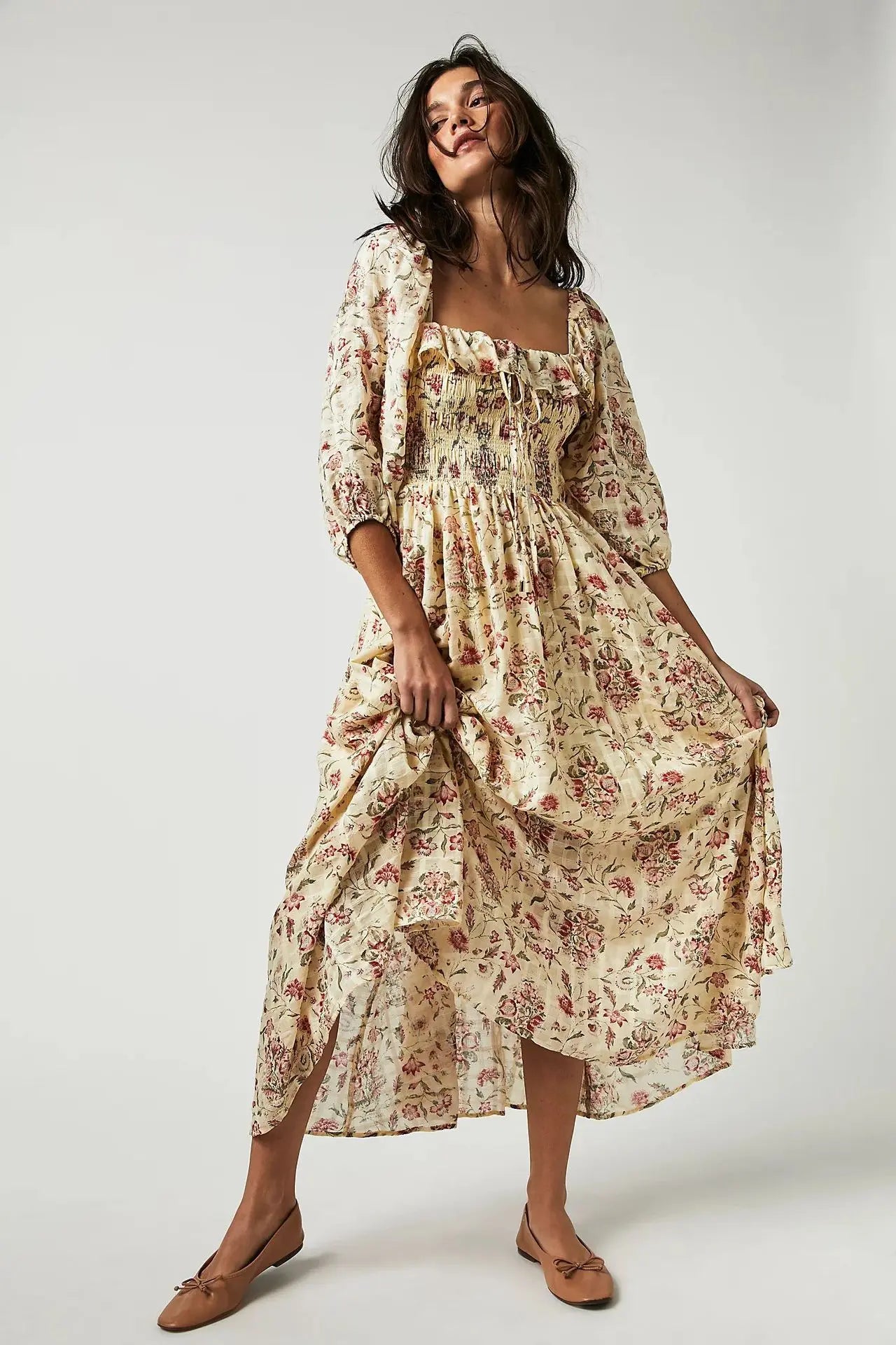 Backless Boho Maxi Dress | Puff Sleeve Empire Waist A-Line