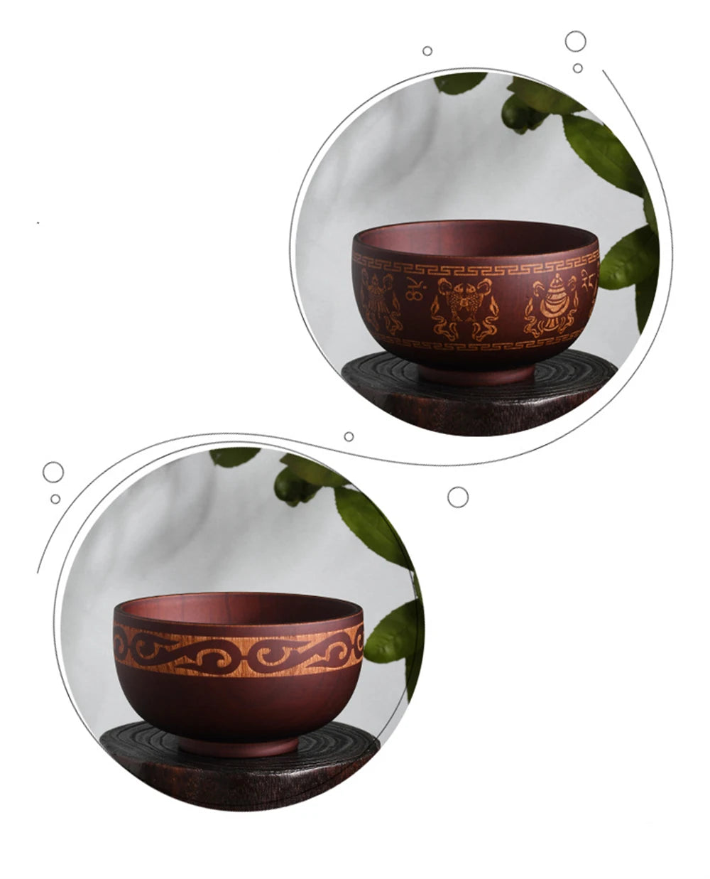 Japanese Jujube Wood Bowl with Gold Inlay | Hand-Painted Decorative Rice & Soup Bowl