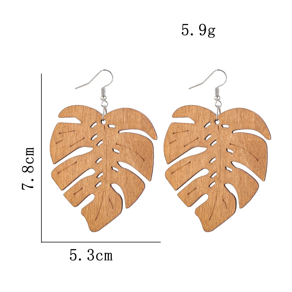 Boho Handmade Geometric Wooden Dangle Earrings – Ethnic Carved Flower & Butterfly
