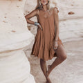 Boho Backless Lace-Up Spaghetti Strap Mini Dress – Loose Cotton Blend Beach Summer Dress