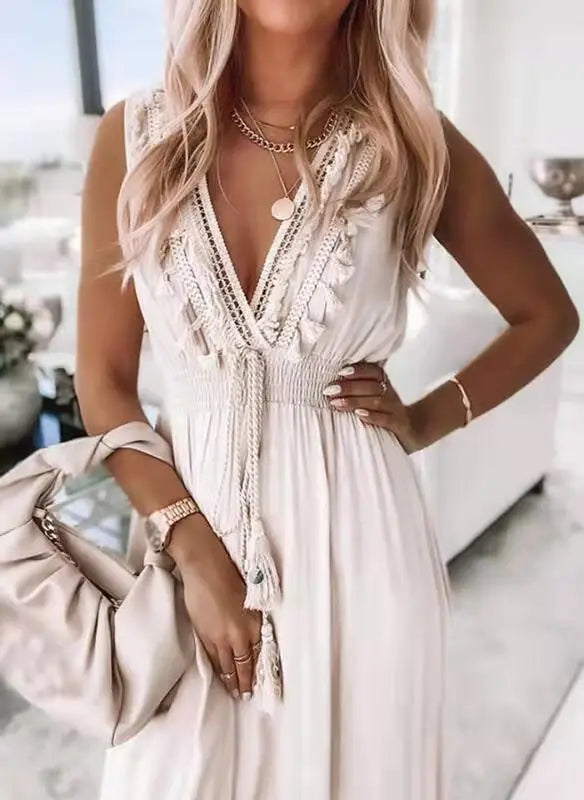 Boho Lace Embroidery Maxi Dress | Long Sleeve Beach Tunic