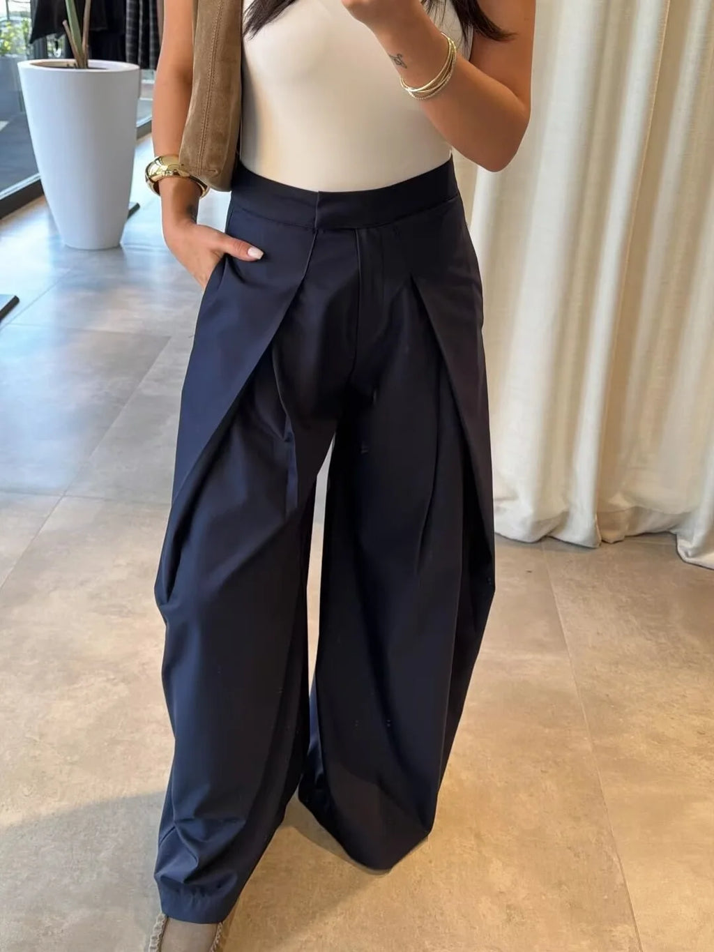 Women's Long Pants 2025 Autumn New Arrivals Military Green Pleated Loose Wide-Leg Pants Casual Fashion Stylish and Versatile