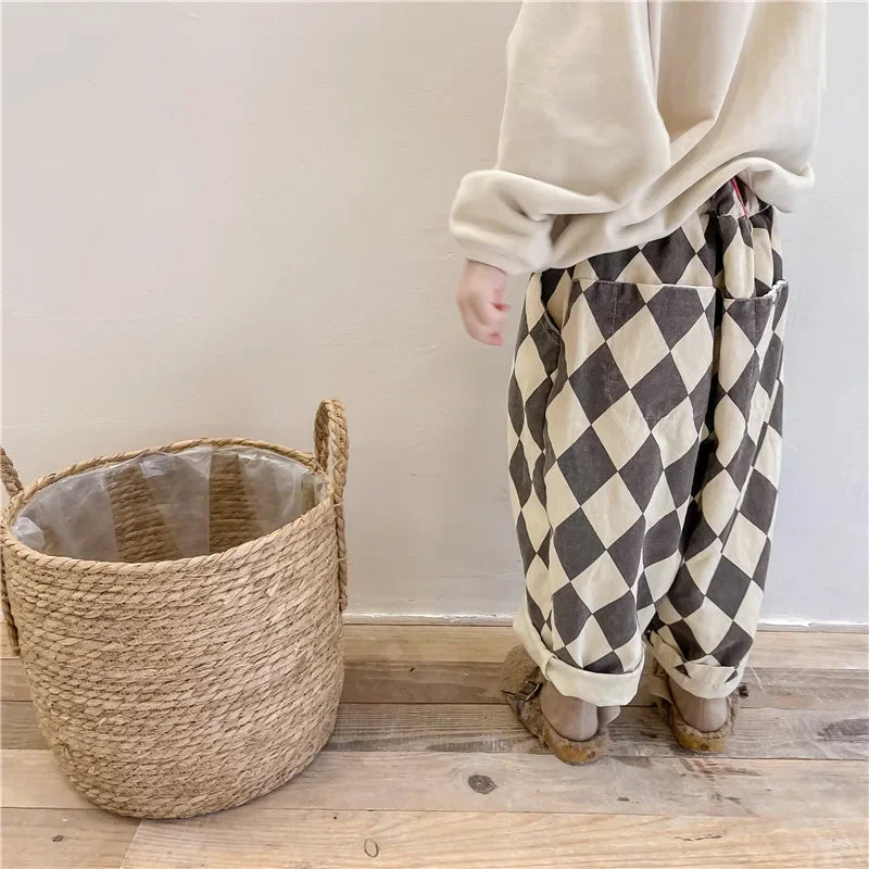 Plaid Harem Pants Casual  2025 Spring and Autumn New Collection Simple and Cute Korean All-match Nine Point Pants