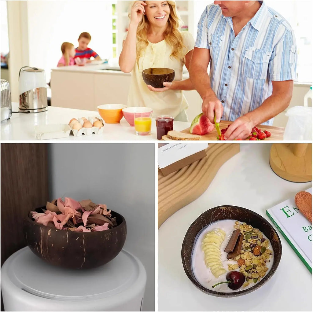 Polished Coconut Bowl & Wooden Spoon Set | Natural Eco-Friendly Smoothie Bowl