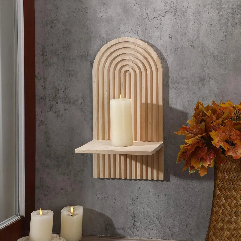 Boho Wooden Floating Wall Shelf – Decorative Wall-Mounted Shelf for Any Room