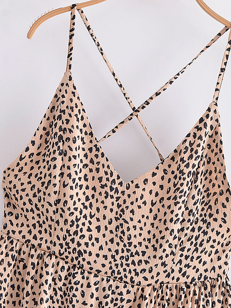Leopard Print Boho Maxi Dress | Backless Spaghetti Strap