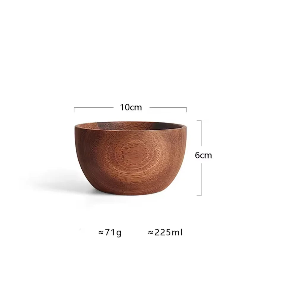 Solid Acacia Wood Bowl | Hand-Crafted Japanese-Style Wooden Salad & Serving Bowl