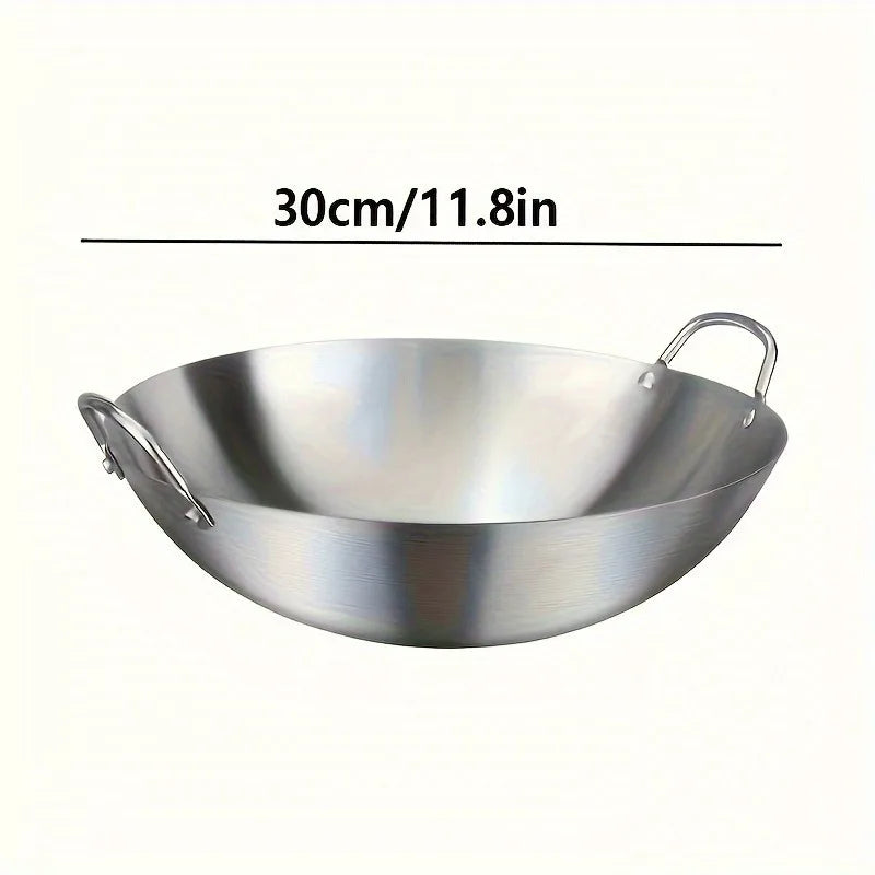 Stainless Steel Dual Handle Wok | Uncoated Thick Chef's Pan with Lid
