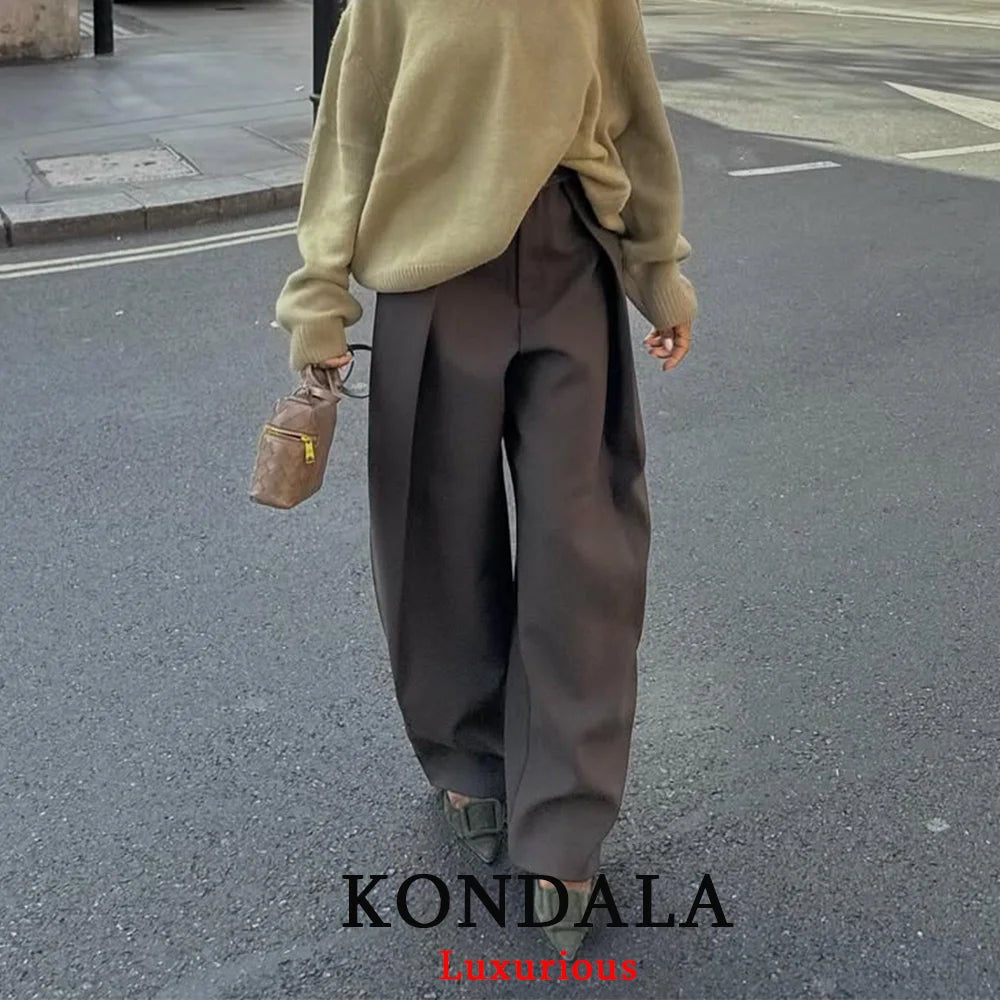 High-Waist Wide Leg Pants with Pockets & Pleats – Loose Ankle-Length Trousers for Women