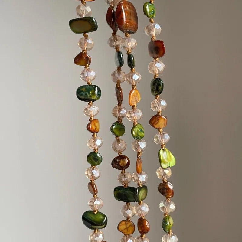 Boho Vintage Irregular Bead & Colorful Shell Long Necklace – Layered Women's Jewelry