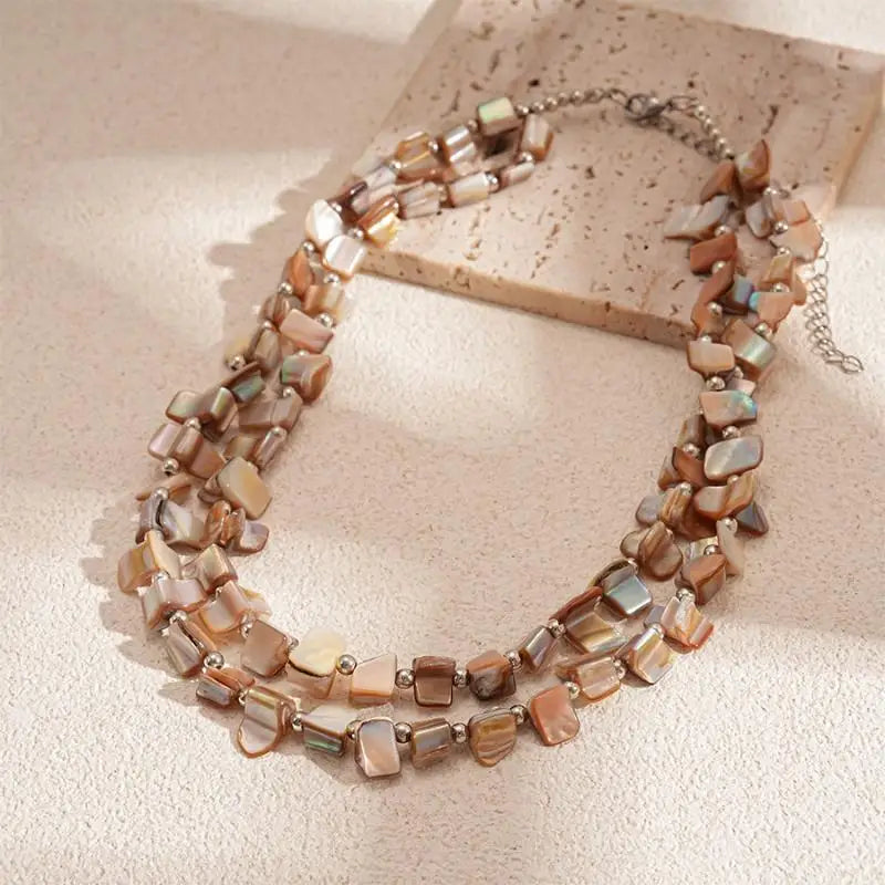 Boho Double-Layer Shell & Irregular Bead Long Necklace – Vintage Summer Jewelry