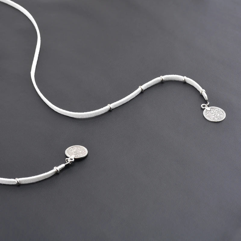 Boho Velvet Coin Pendant Long Necklace – Gothic Rope Chain Maxi Necklace