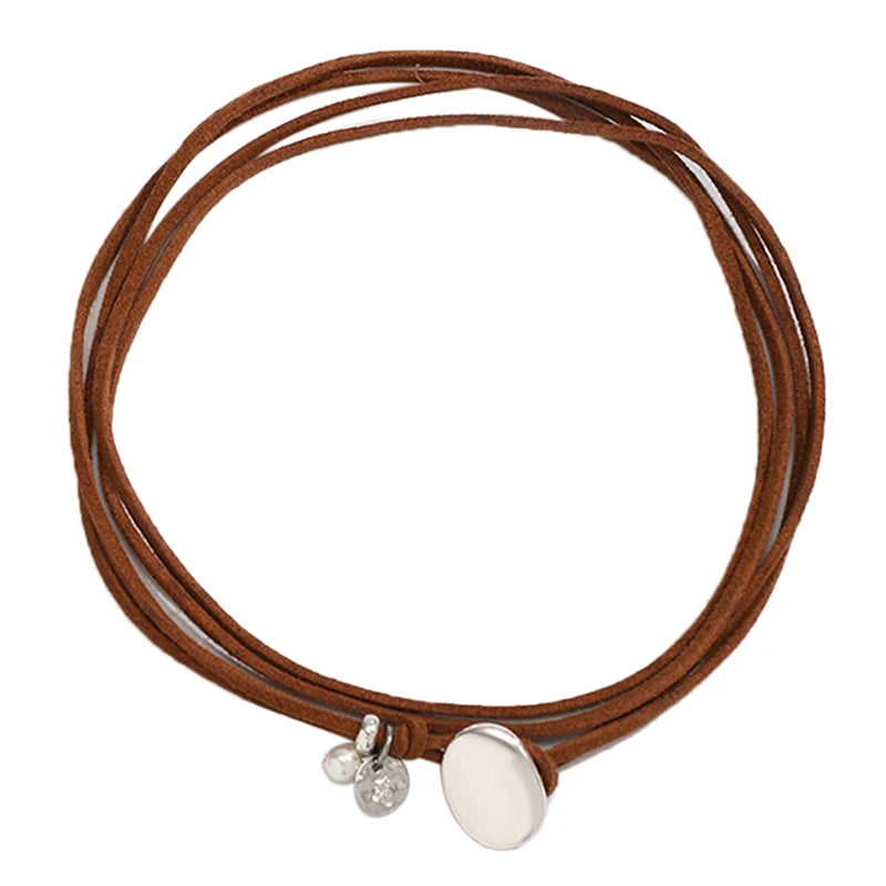 Boho Beaded Leather Cord Round Pendant Necklace – Ethnic Vintage Choker