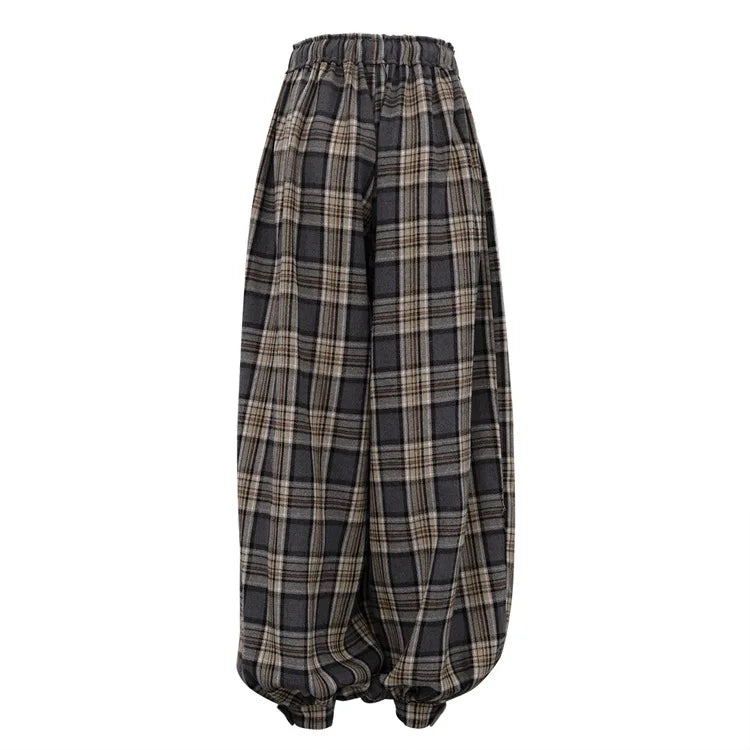 Fashion Loose Plaid Women's Pants 2026 Vintage High Waist Wide Trousers Elegant Classic Pants Female Clothing Streetwear