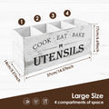 Wood Kitchen Utensil Holder | 3-Compartment Farmhouse Caddy Organizer