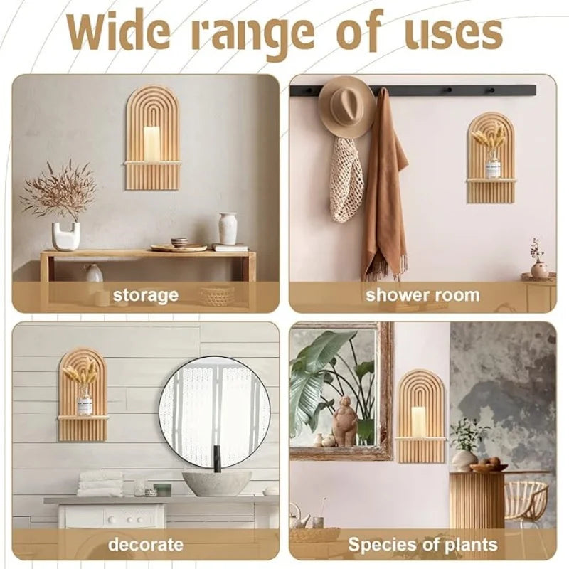 Boho Wooden Floating Wall Shelf – Decorative Wall-Mounted Shelf for Any Room