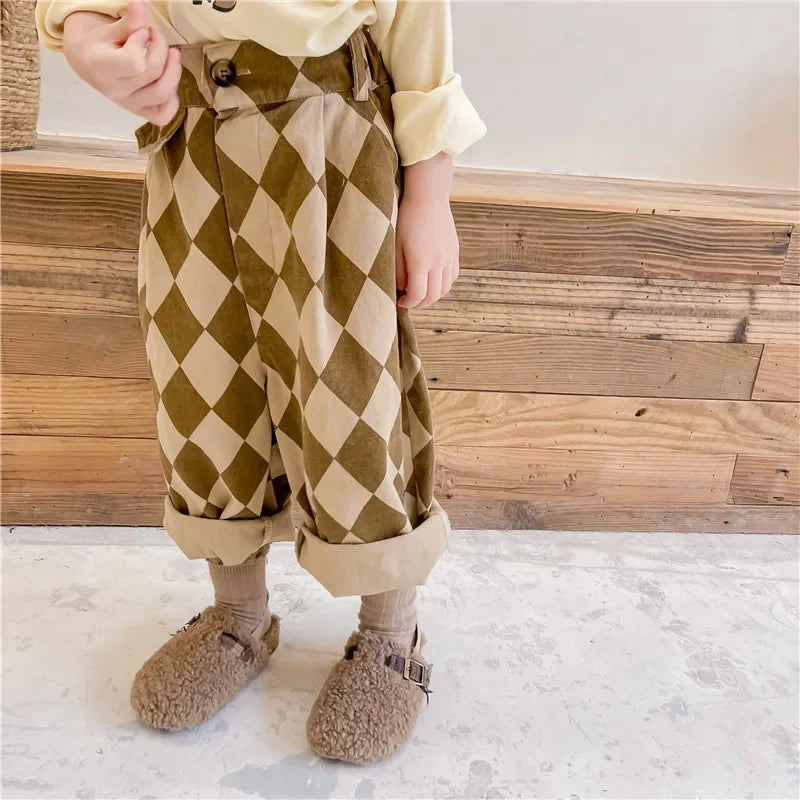 Plaid Harem Pants Casual  2025 Spring and Autumn New Collection Simple and Cute Korean All-match Nine Point Pants