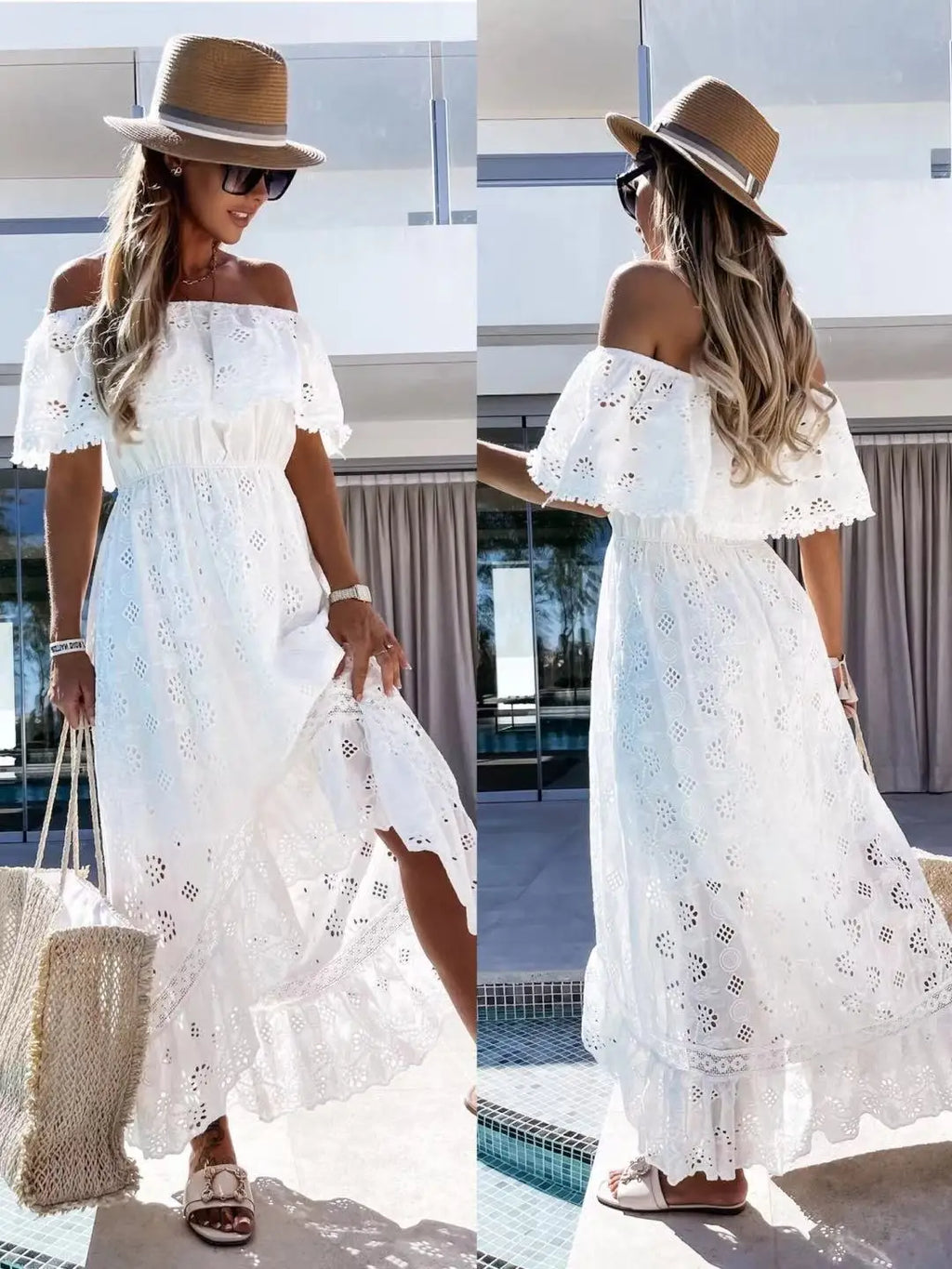 Boho Lace Embroidery Maxi Dress | Long Sleeve Beach Tunic
