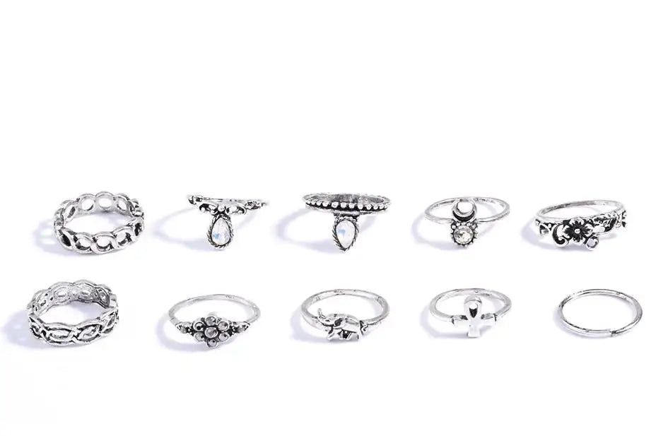 Boho 6-Piece Geometric Stone Resin Ring Set – Minimalist Retro Stackable Rings