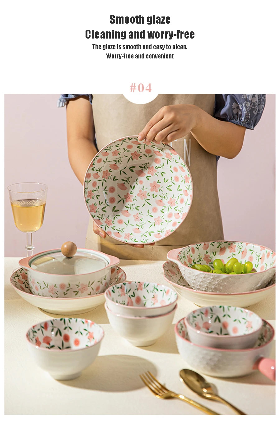 Korean Ceramic Bowl with Lid | Floral Glazed Rice & Soup Bowl