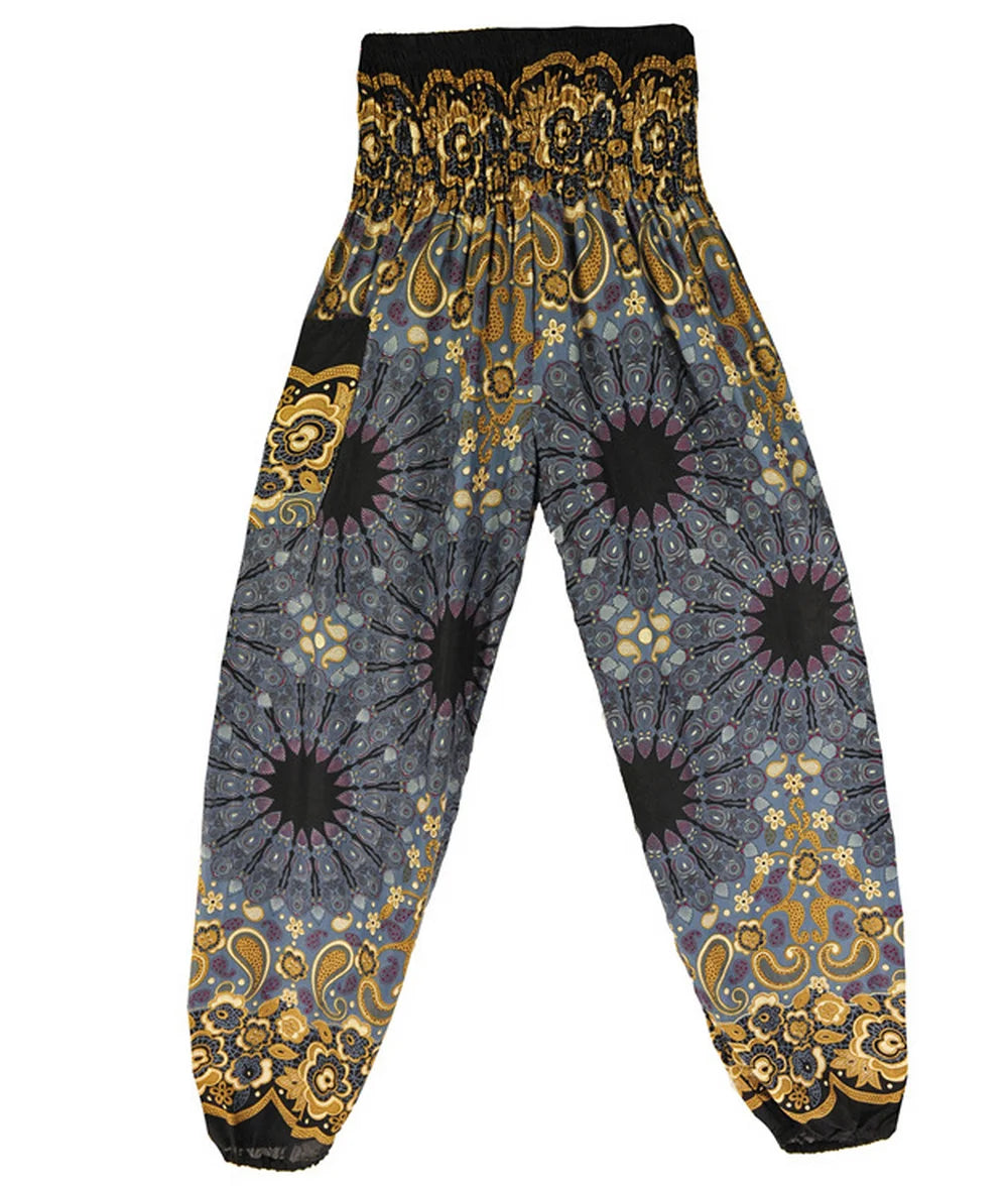 Boho Wide Leg Harem Pants – High Waist Smocked Waist Yoga Bottoms