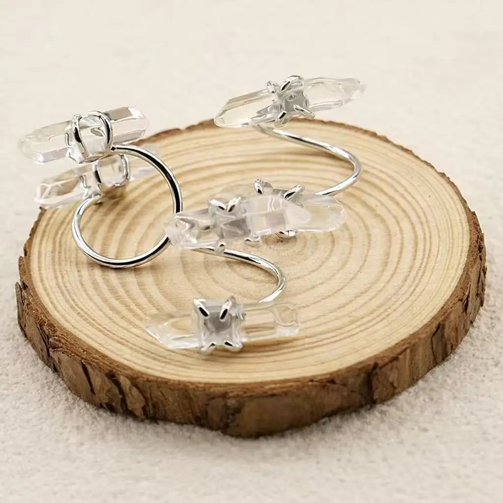 Boho Natural Clear Quartz Raw Crystal Open Ring – Healing Energy Stone Ring