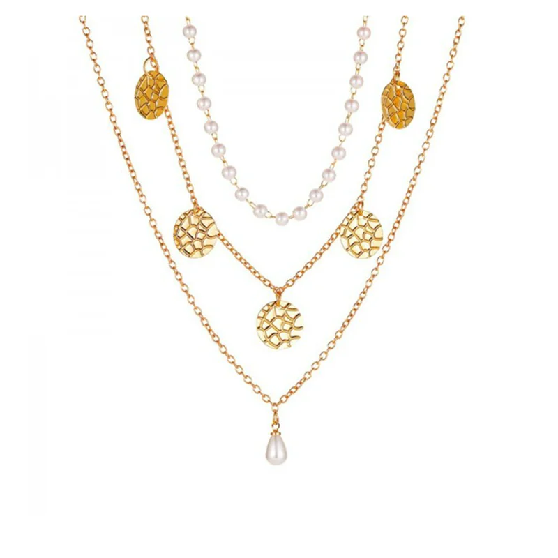 Boho Vintage Multilayer Round Pendant Necklace – Gold-Tone Geometric Jewelry