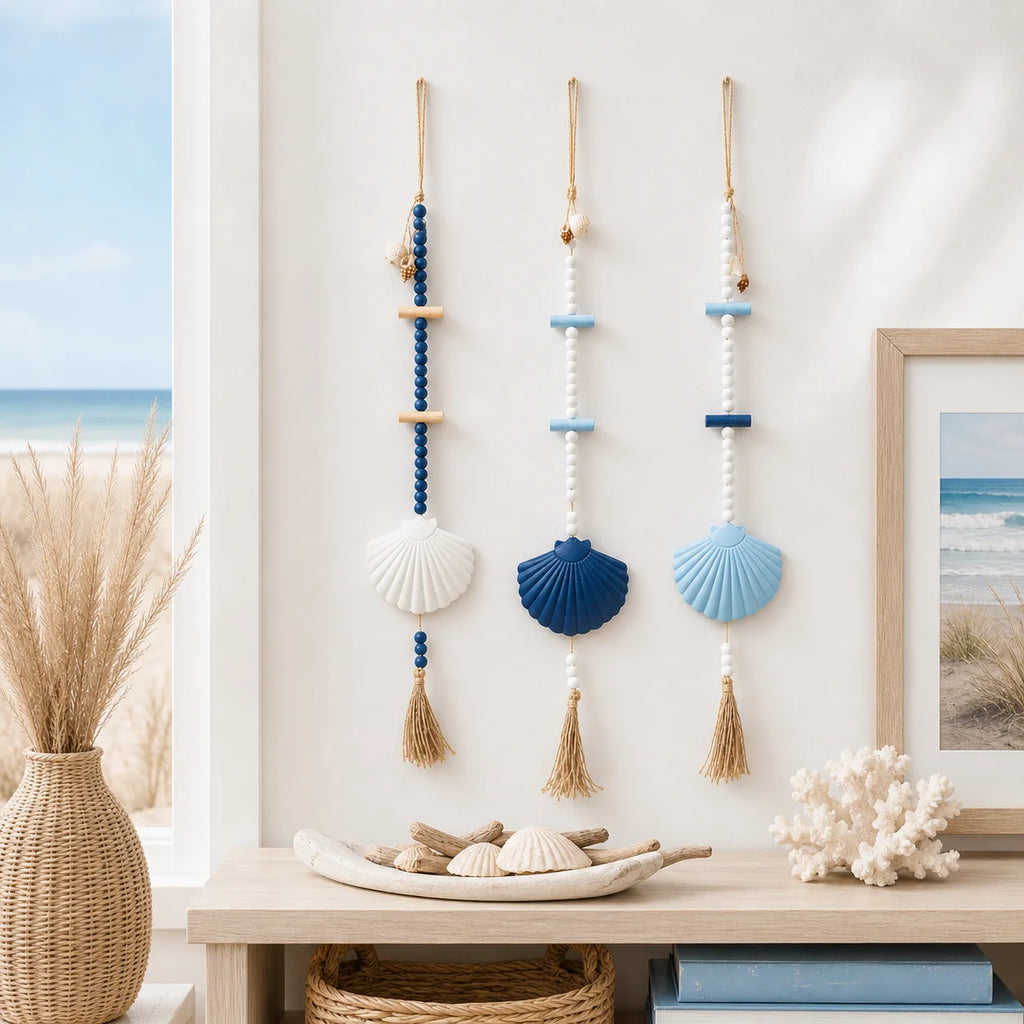 Boho Seashell Wall Hanging | Coastal Beaded Tassel Ornament