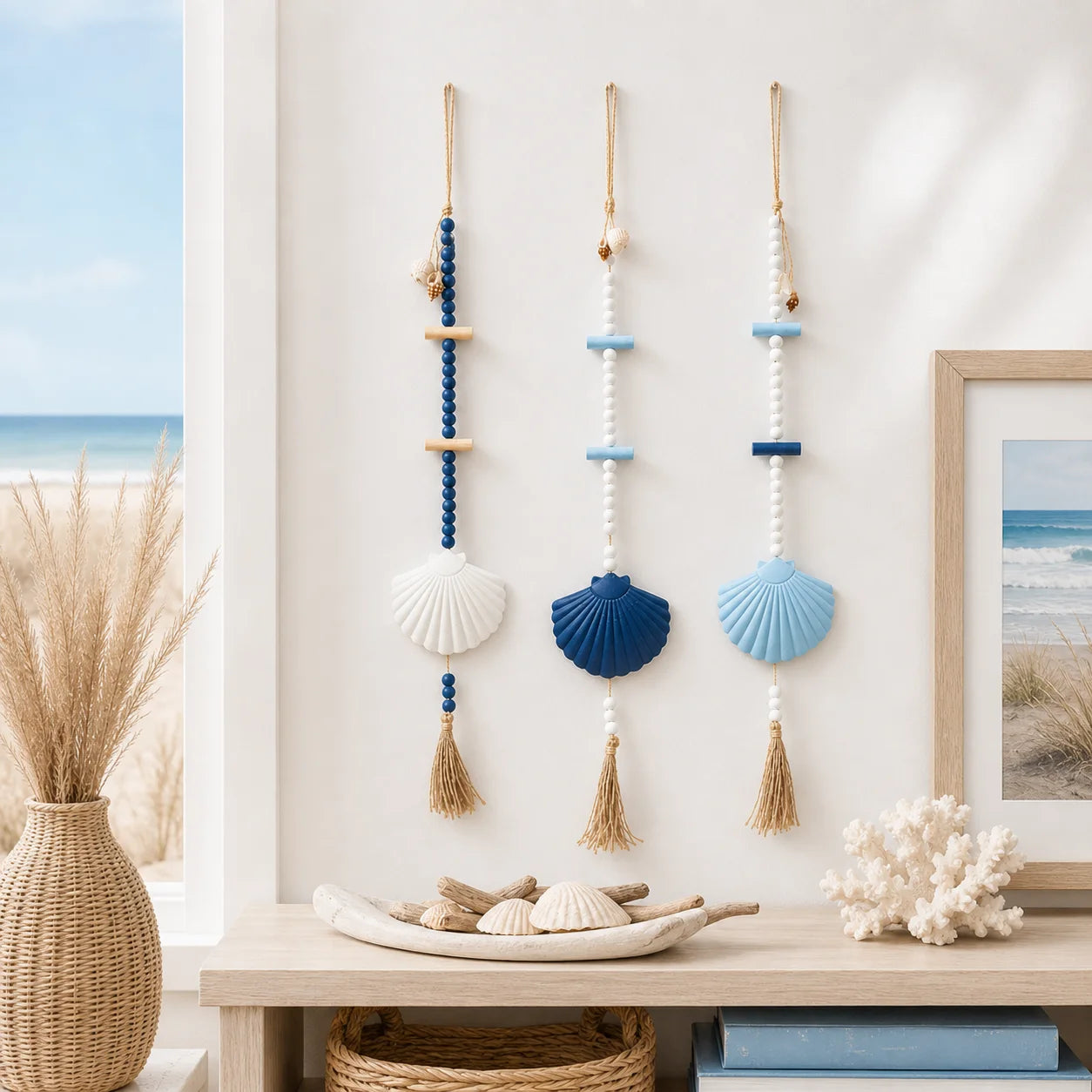 Boho Seashell Wall Hanging | Coastal Beaded Tassel Ornament