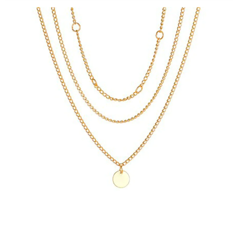 Boho Vintage Multilayer Round Pendant Necklace – Gold-Tone Geometric Jewelry