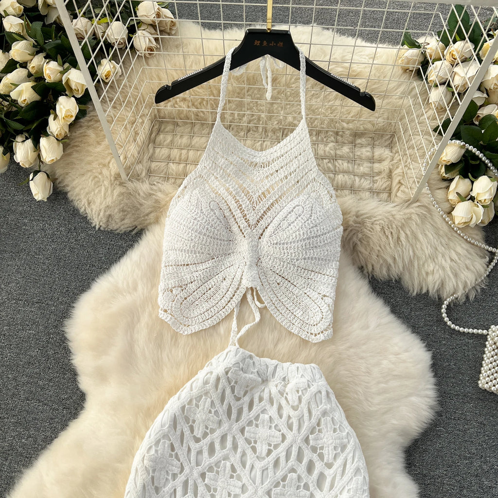 Boho Lace-Up Cami & Maxi Knit Skirt Set | 2-Piece Beach Co-ord