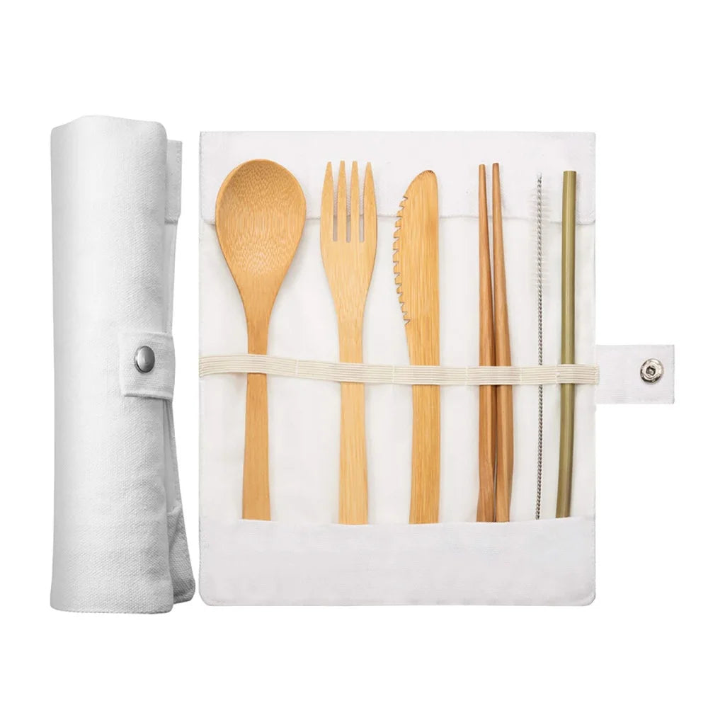 Bamboo Travel Cutlery Set | 6-Piece Reusable Eco Utensils with Carrying Pouch