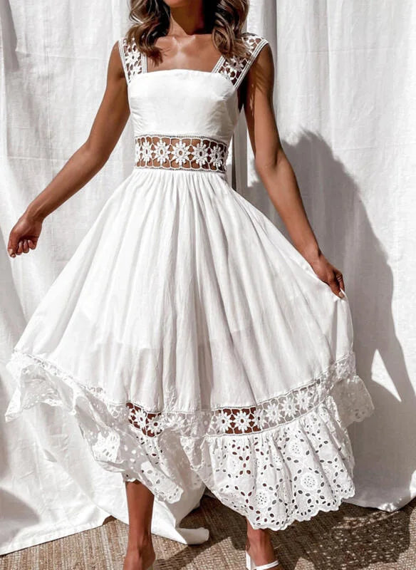 Boho Lace Embroidery Maxi Dress | Long Sleeve Beach Tunic